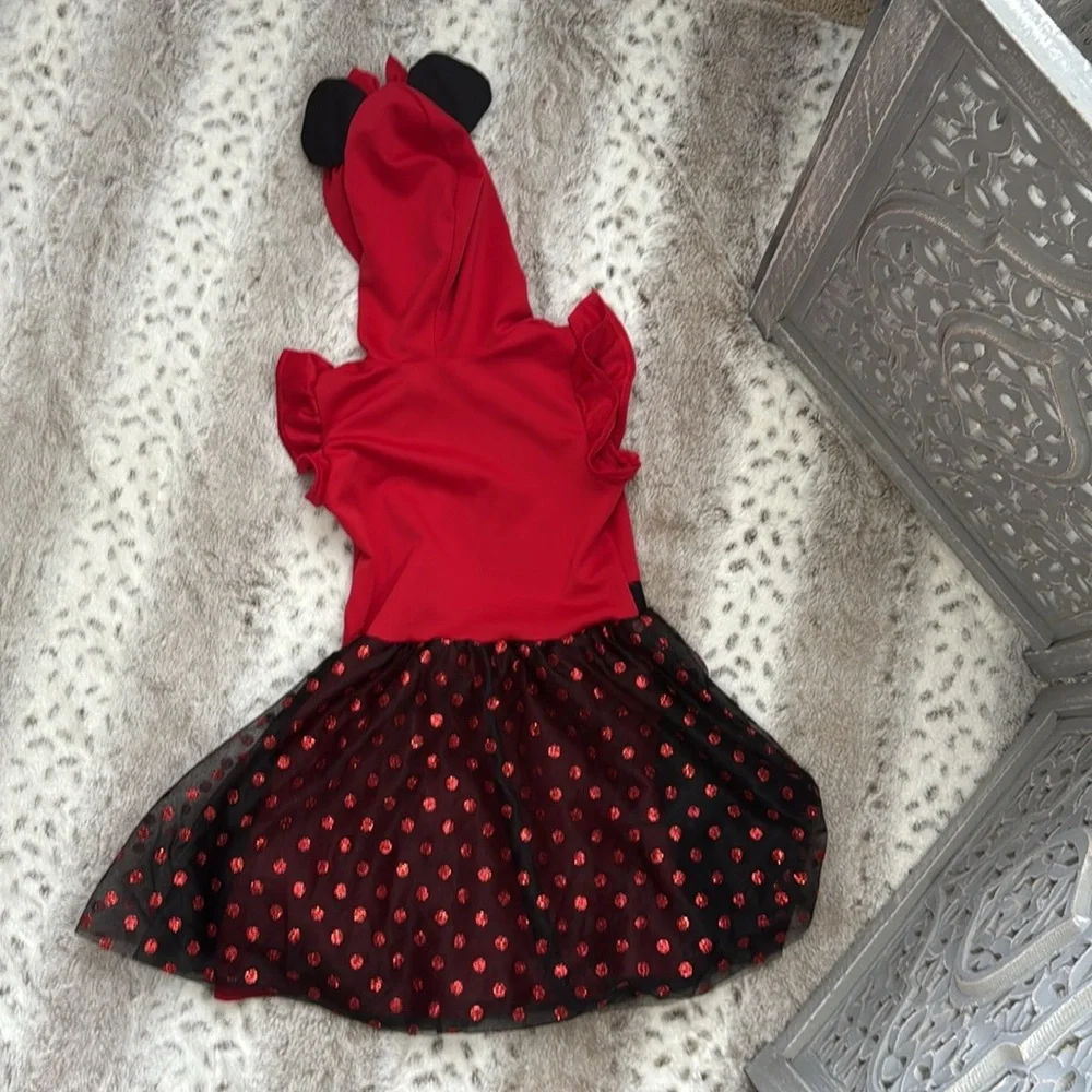 Disney Minnie Mouse red hoodie dress girls medium sparkly polka dot Disneyland